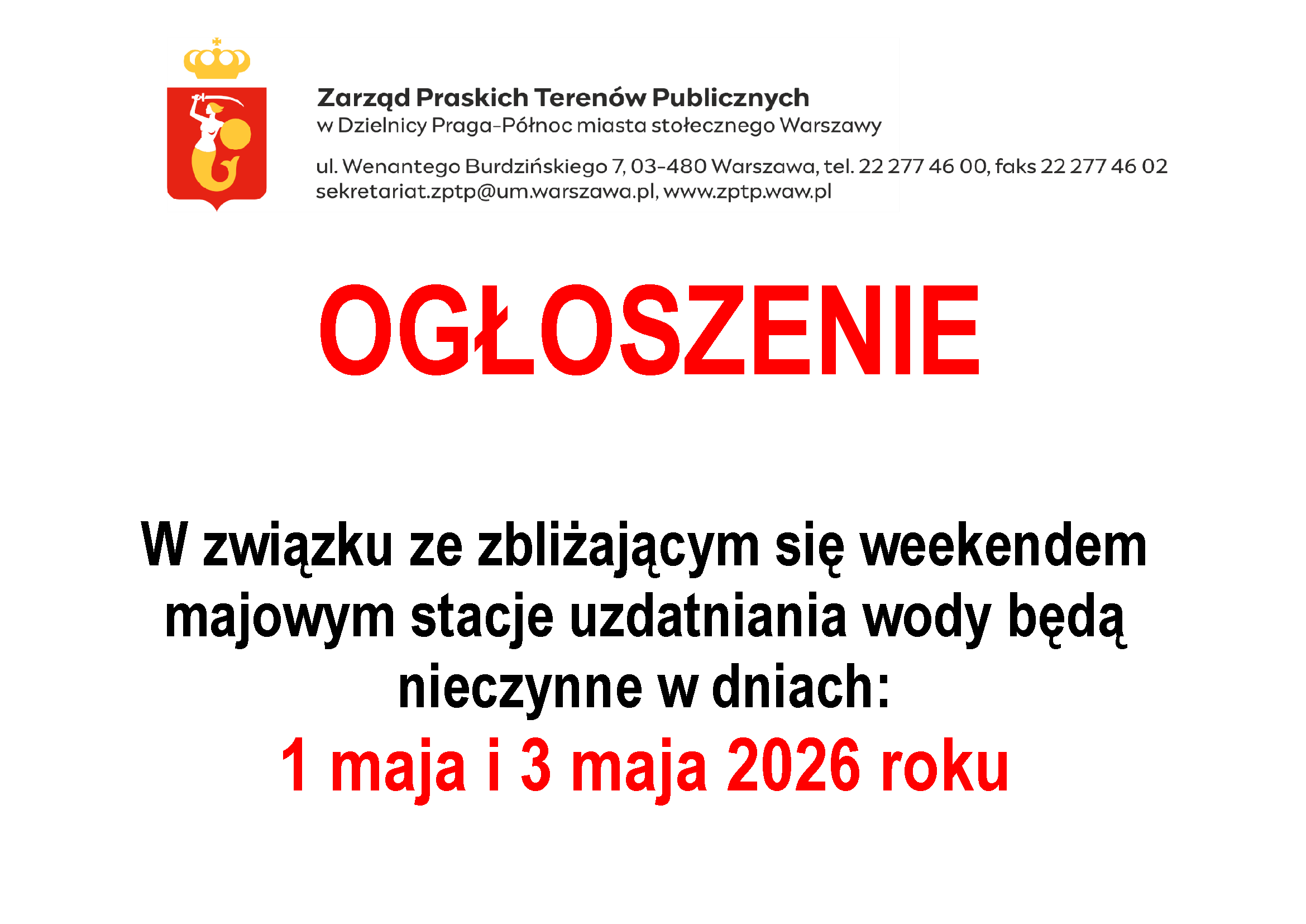 Plakat Informacja o stacjach uzdatniania wody