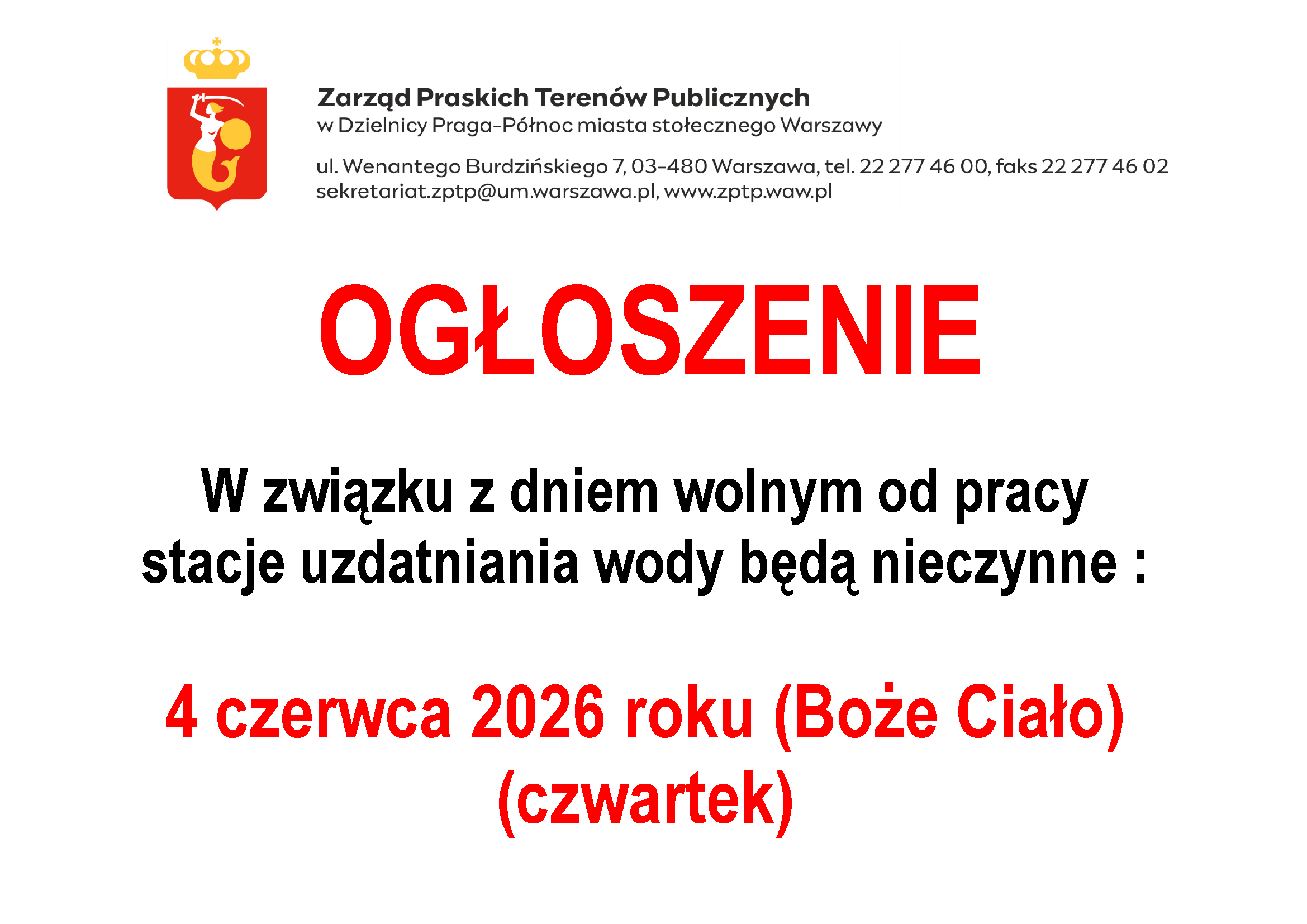 Informacja o stacjach uzdatniania wody